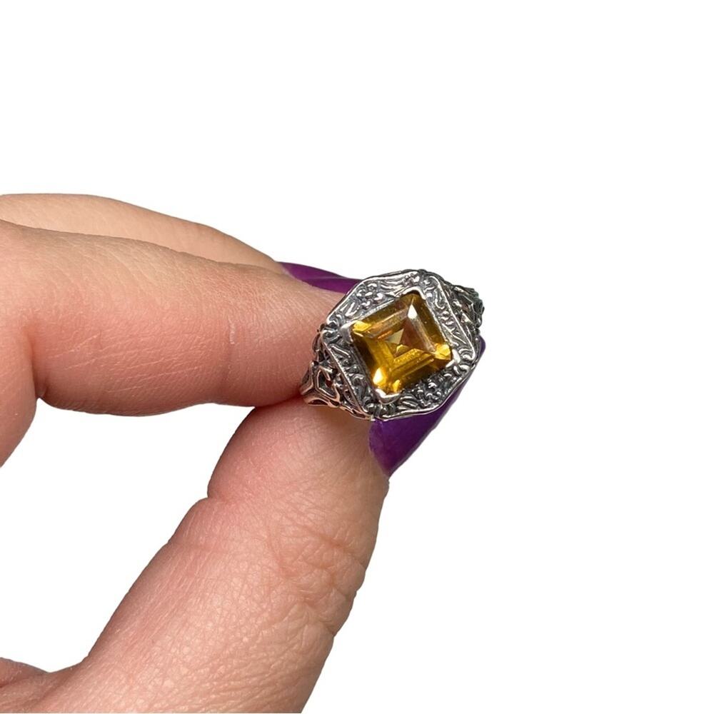 Citrine Ring Solid Sterling Silver 925 Size 6 Vin… - image 8
